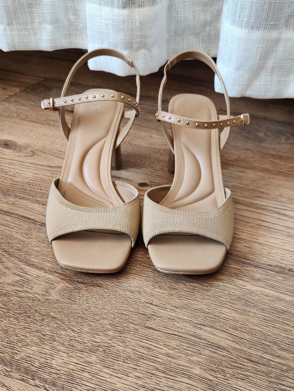 Women's Beige Tan Block Heel Sandals with Ankle Strap